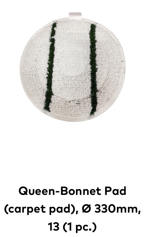 Queen-Bonnet Pad (carpet pad), circular 330 mm diameter; beige/cream pad with two dark green stripes