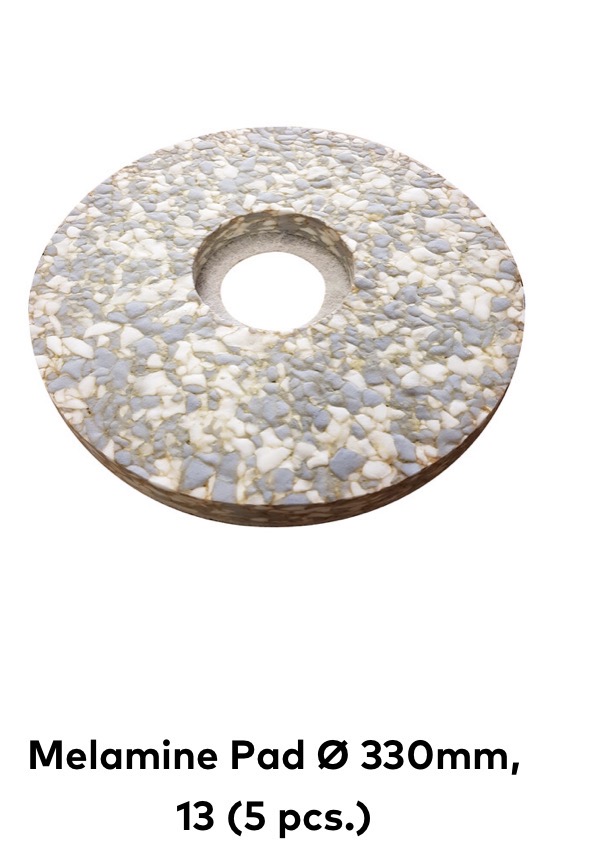 Grey and White round disc pad for a floor scrubber