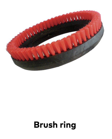 Red and black ring with bristles to use with a floor scrubber